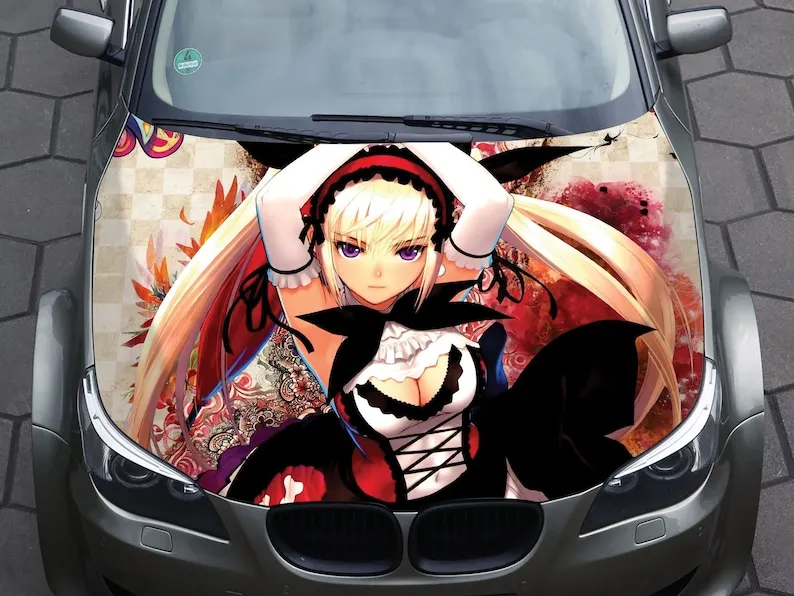 Car hood wrap decal, vinyl, sticker, graphic, truck decal, truck graphic, bonnet wrap decal, skull, f150, anime girl,