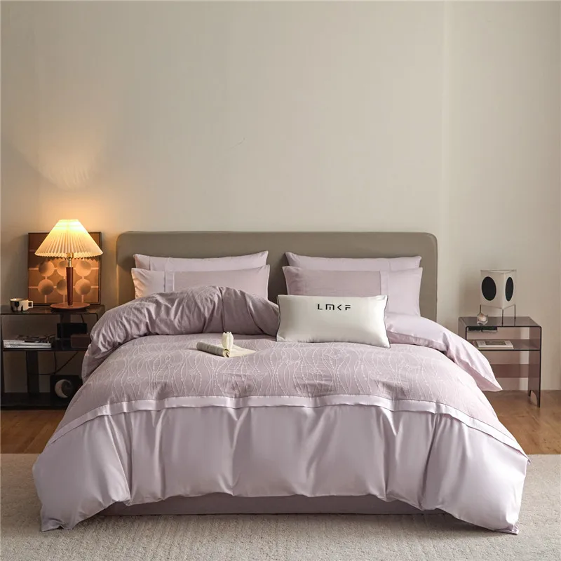 Luxury Jacquard Satin Cotton Bedding Set Duvet Cover Set Bed Sheet/Fitted Sheet Pillowcases 4Pcs