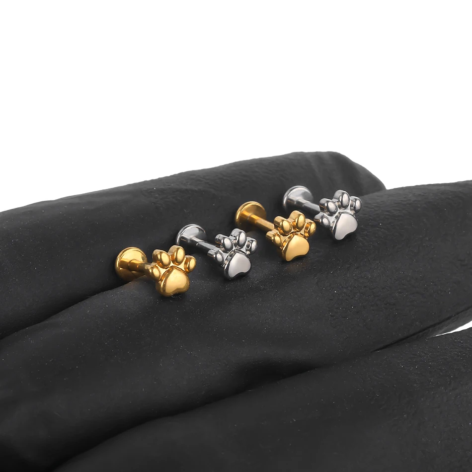 Implant Grade ASTM F136 Titanium Labret Piercing Lip Rings 16G Puppy Paw Internally Threaded Tragus Cartilage Helix Piercings
