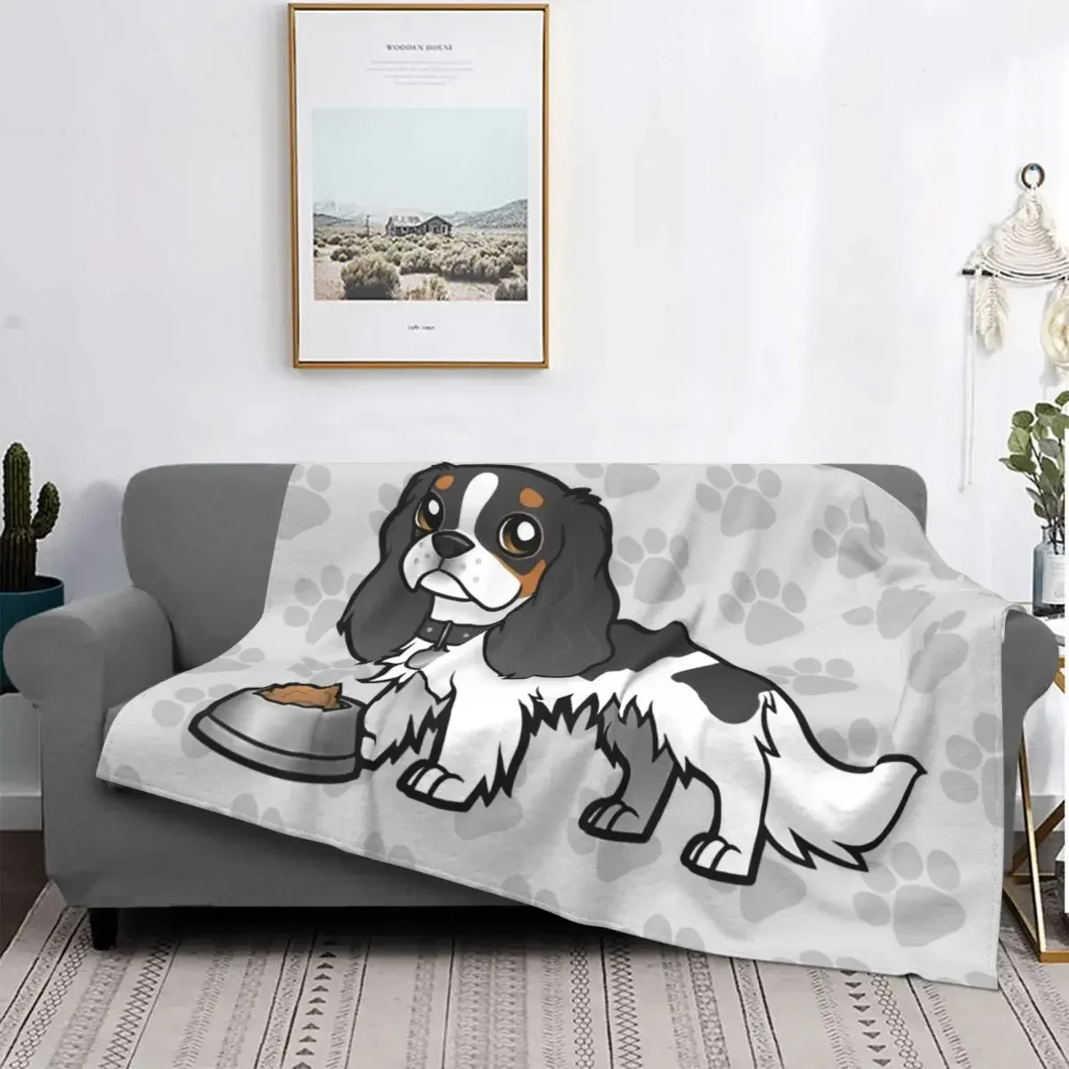 Cute Cavalier King Charles Spaniel Pattern Flannel Throw Blanket Soft Warm Lightweight Pet Lover Dog Car Bedroom Sofa Kids Gifts