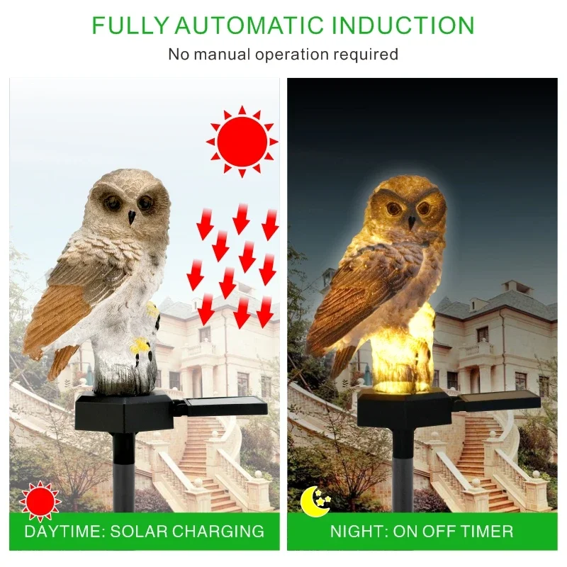 Luz Solar de búho para jardín, lámpara LED para jardín para decoración de jardín, luces navideñas impermeables, poste de lámpara Solar para exteriores