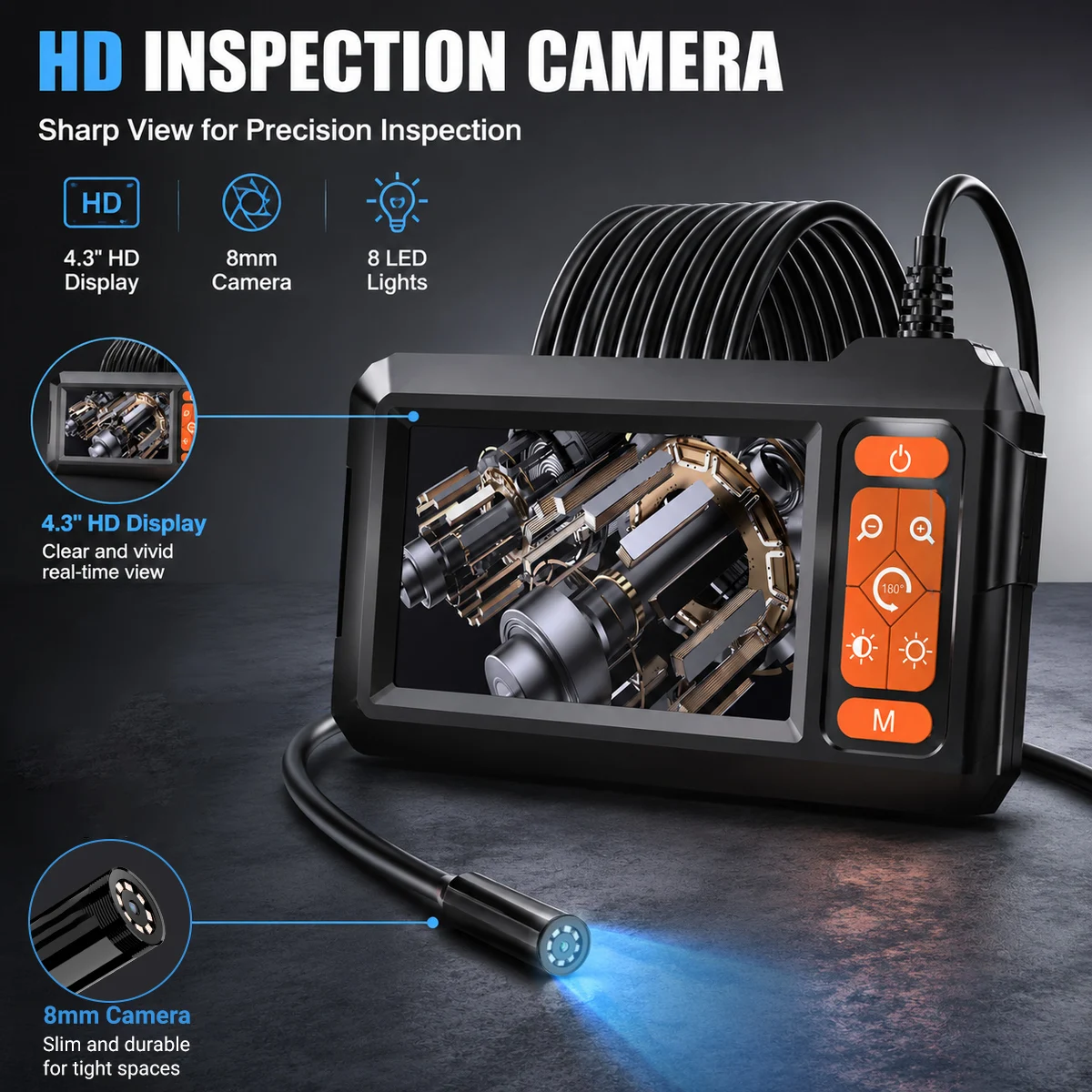 Webcam Hd 1080P - Caméra endoscopique automobile avec écran IPS