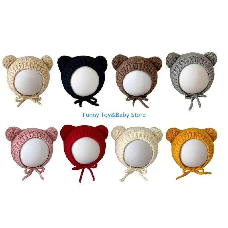 

Детская шапка с милыми медвежьими ушками, детская вязаная шапка с двойными ушками и ремешком на подбородке, универсальная мягкая