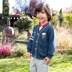 Dave Bella Kid Boys Coat 2025 Autumn New Kids Baby Clothes Boys Blue Cardigan Coat Girls V-Neck Loose Jackets DB1250311