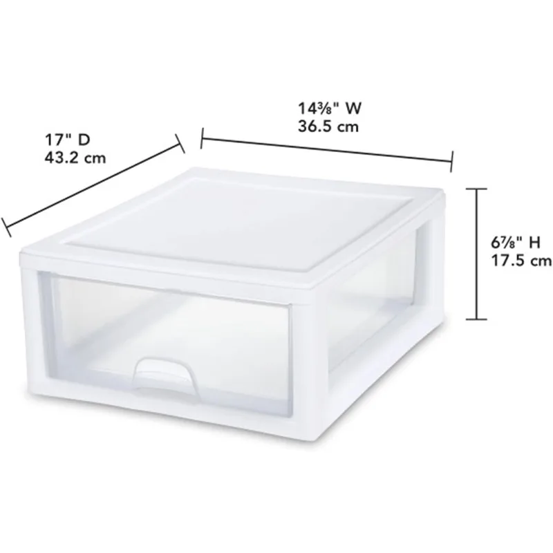 16 Quart Stacking Storage Drawer, Stackable Plastic Bin Drawer to Organize Shoes and Clothes , 12 Pack, White/Clear Drawer