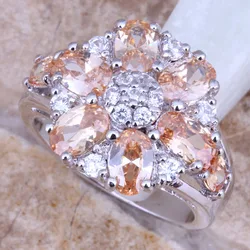 Awesome Champagne White CZ Silver Plated Women's Flower Ring Size 6 E026