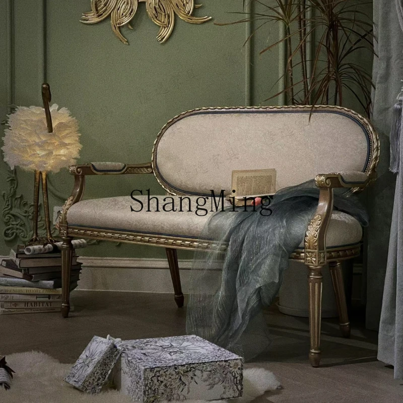 

ZYY double solid wood fabric leisure chair three-person sofa bedside stool palace high-end sofa chair