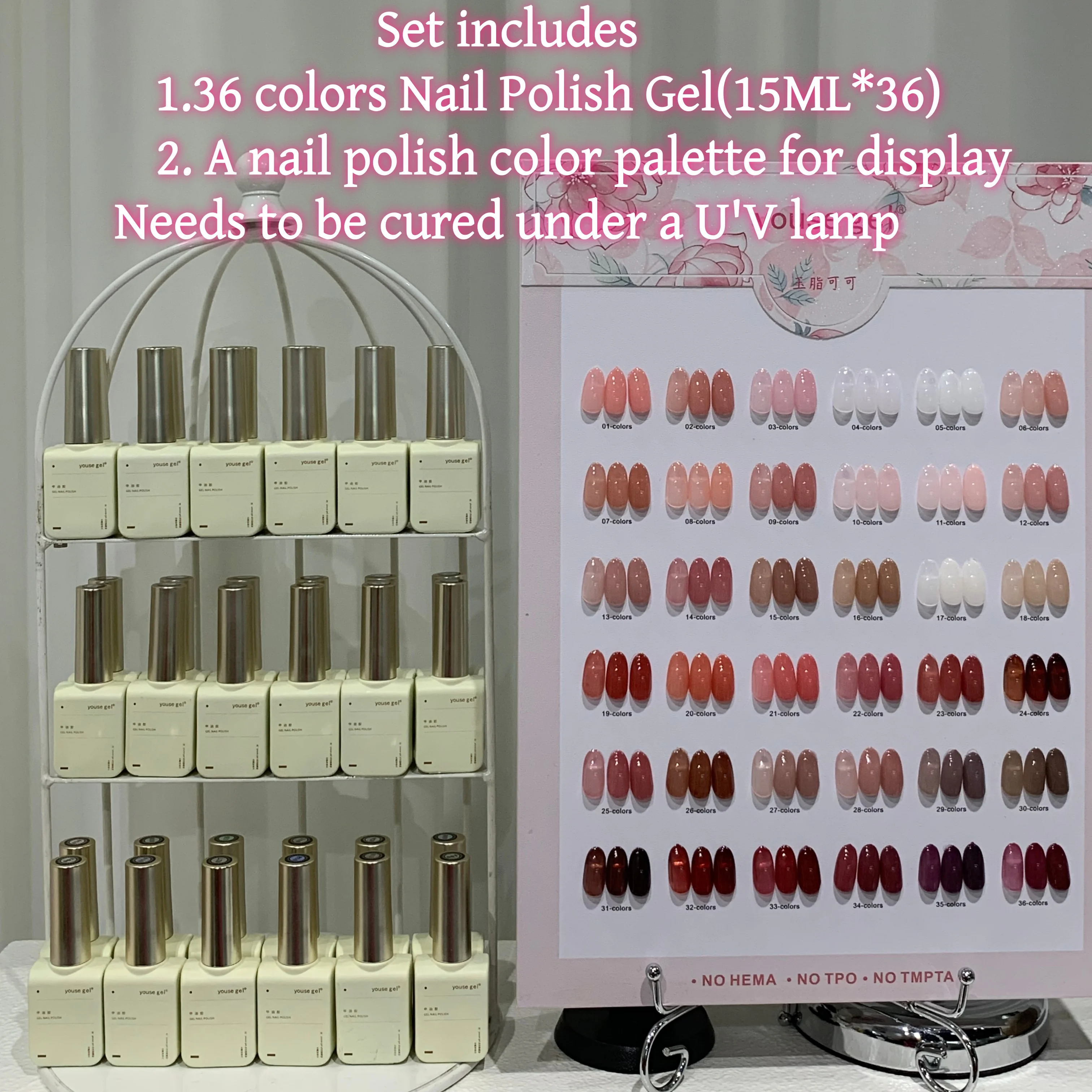 

Набор гель-лаков из 36 цветов для салонов красоты, насыщенные цвета и блестящее покрытие, в комплекте цветовая палитра для демонстрации