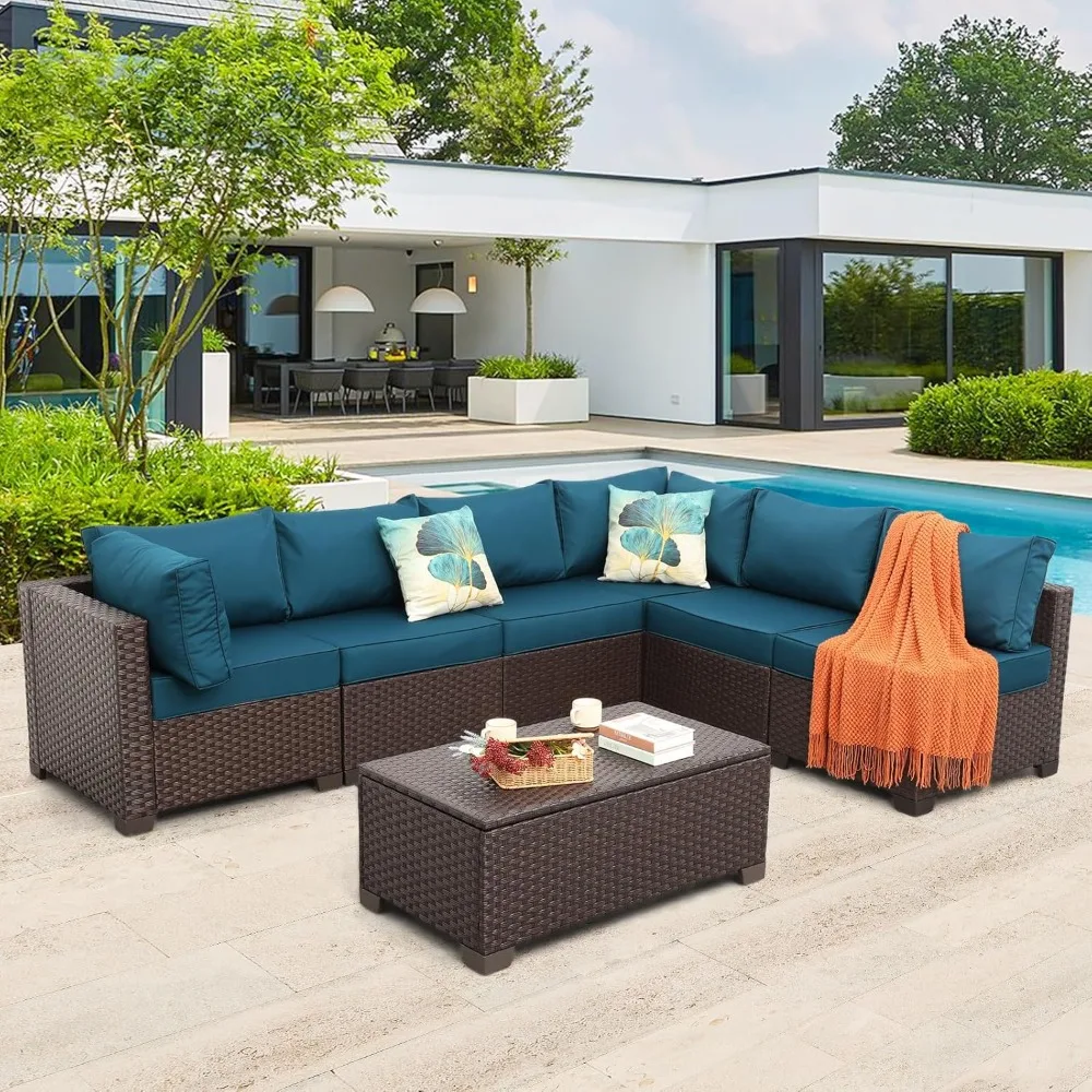 7 Pieces Outdoor Wicker Furniture Couch Patio Storage Table with Thicken(5