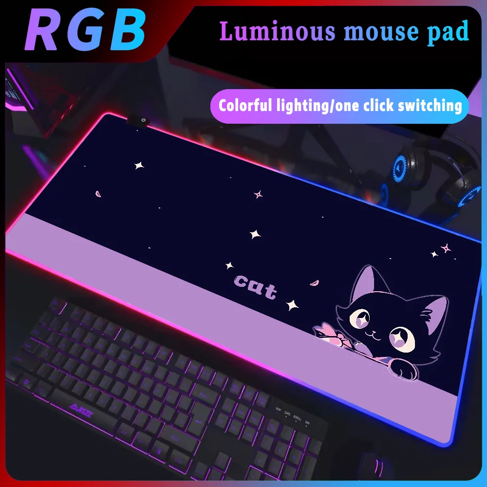 

Cute Black Cat Mousepad RGB Mouse LED High Speed Computer Accessories Mousepad Desk Mat Large Keyboard Gaming Notebook Mouse Pad