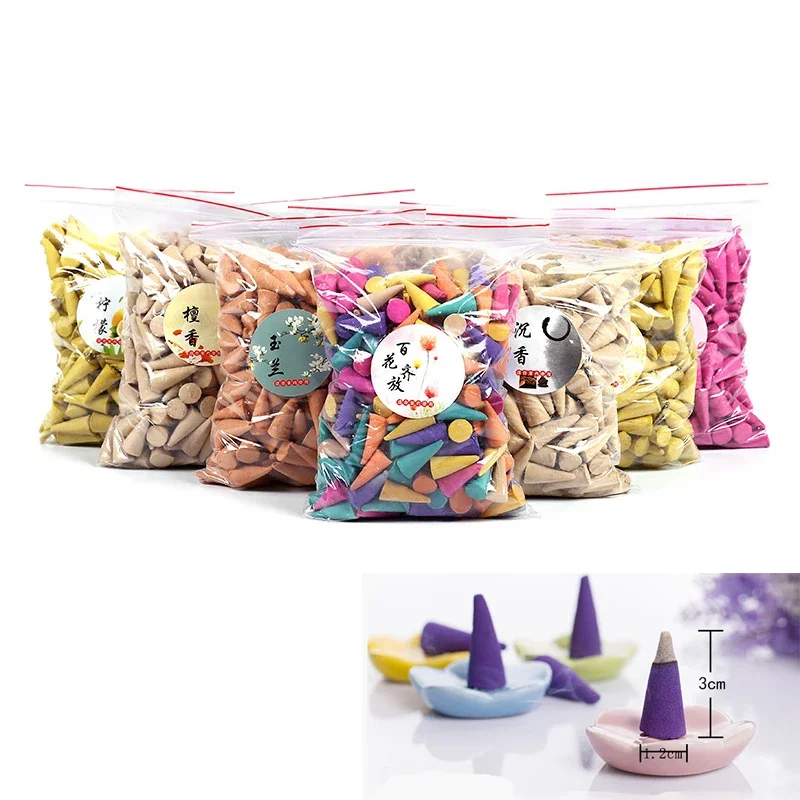 YXYMCF 100/200/500 Pcs Bulk Lavender Jasmine Indian Inense Cones Anti-Odour Lemon Sandalwood Peony Mint Scents Living Room