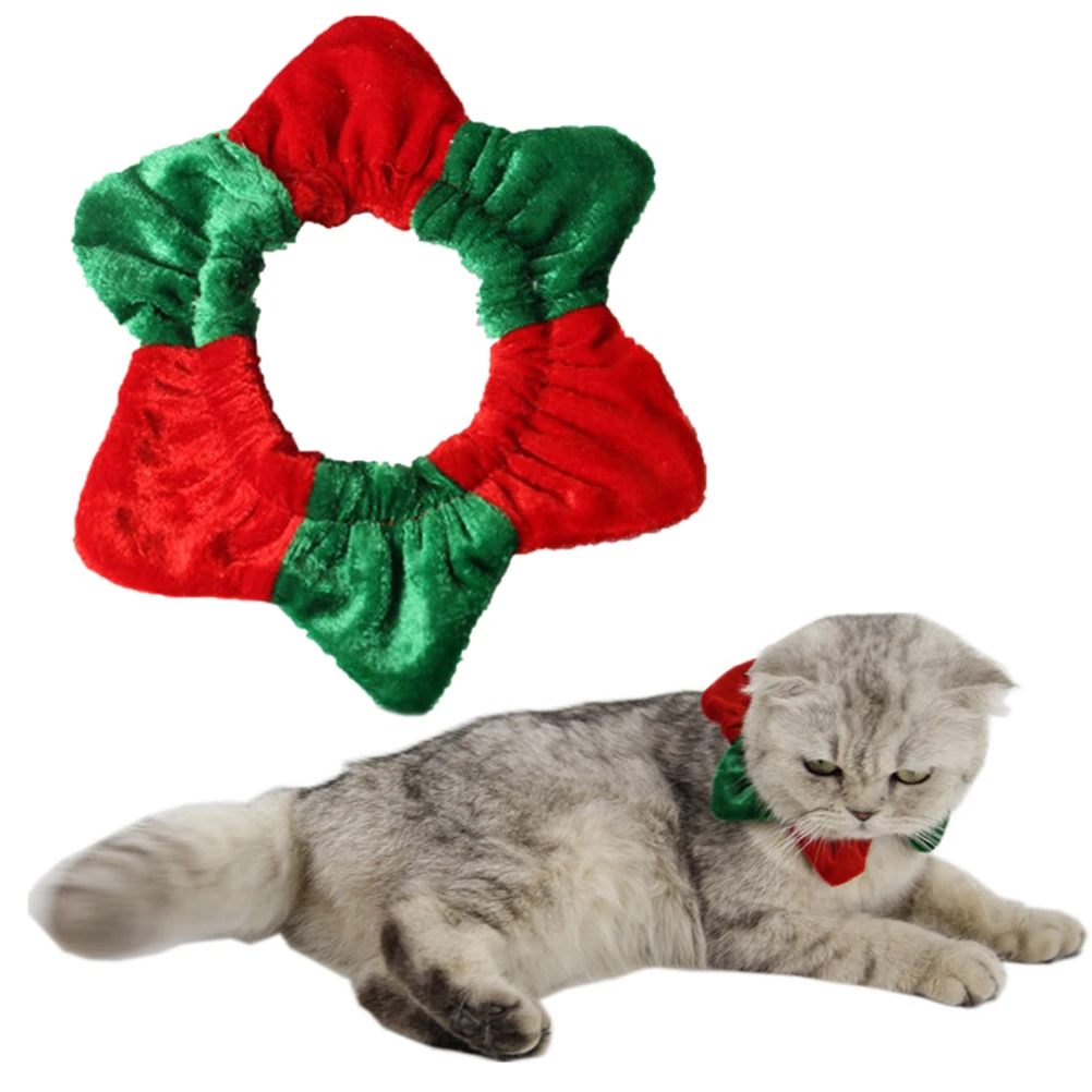 

Festive Pet Collar Christmas Costume for Cat Dog Red Green Cloth Soft Lightweight Washable Comfortable Adorable Polyester
