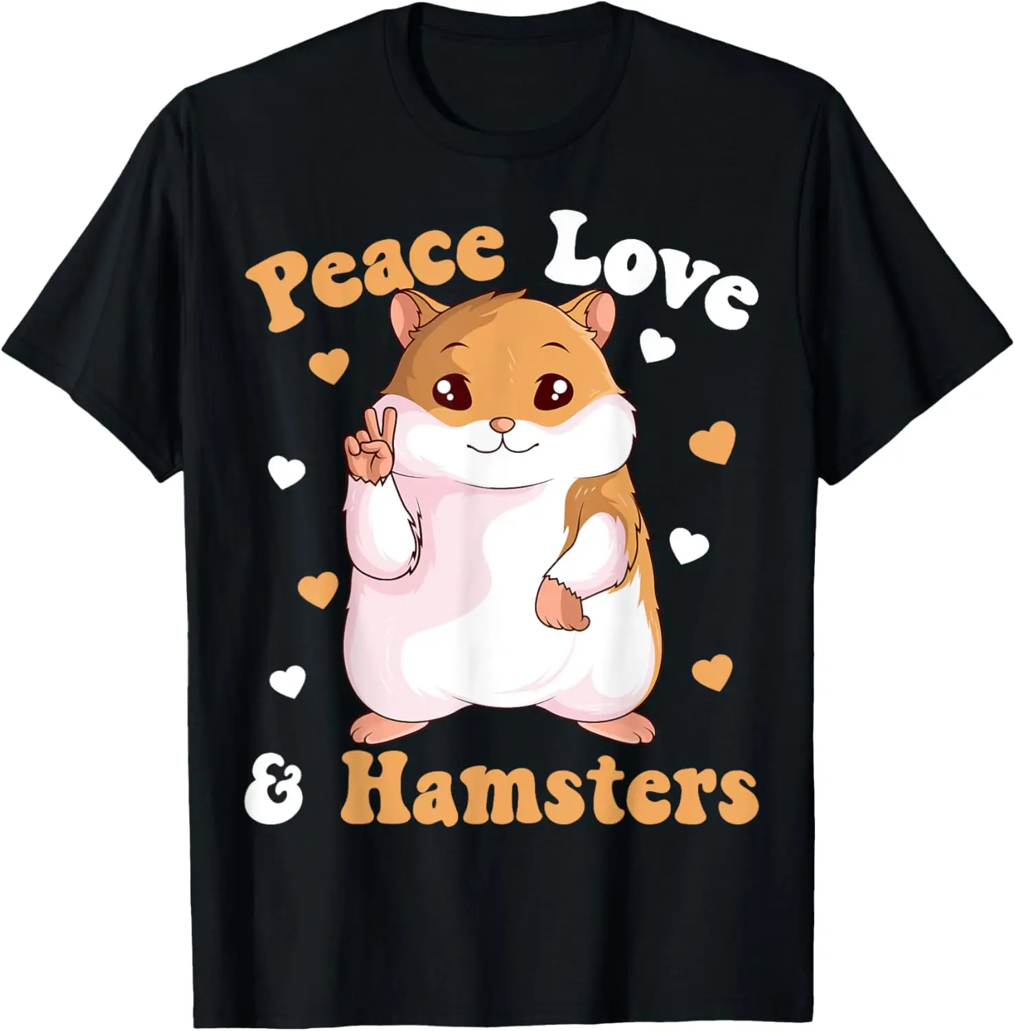 Peace Love Hamsters Graphic Tee Cute Animal Lover Short Sleeve T-Shirt for Women Girls