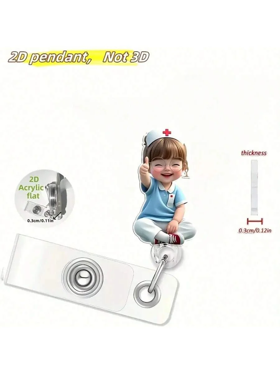 1 szt. Uroczy, zwijany identyfikator z motywem pielęgniarki z kreskówki - Wytrzymały akrylowy uchwyt na identyfikator dla pielęgniarek, pracowników biurowych i studentów, do szkoły i biura.