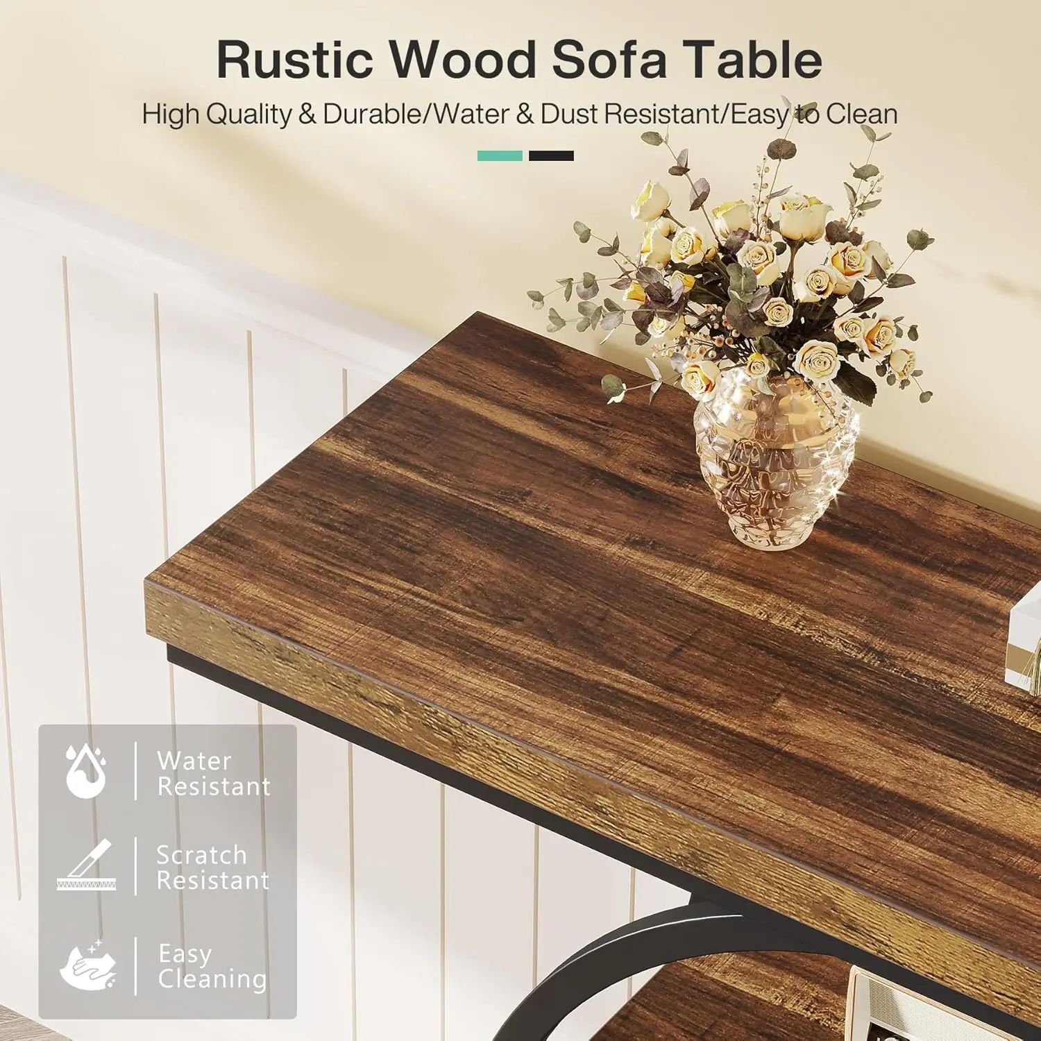 41.3" Console Table, 4-Tier Sofa Table Entryway Table with Circle Base, Narrow Wood Accent Tables with Storage Shelves image 6