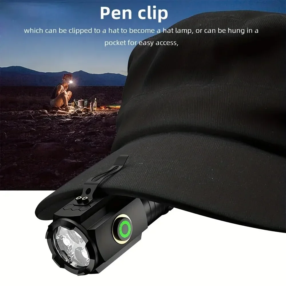 High Power Led Flashlights MINI Torch With 3 LED and Powerful Magnet Self-defense Lamp 5 Lighting Modes Bright Outdoor Lights