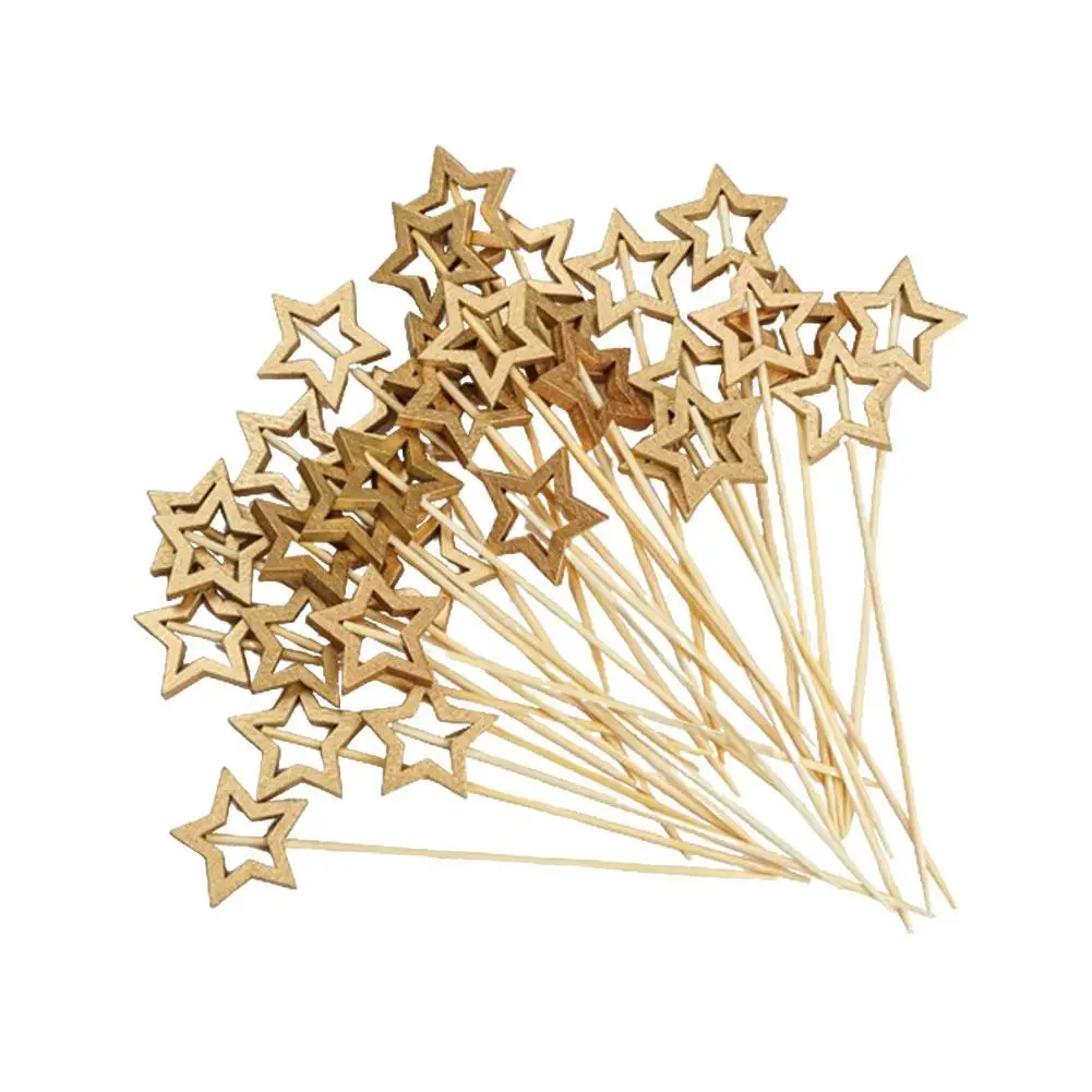 50Pcs Star Shape Disposable Bamboo Skewers Food Cocktail Picks Buffet Fruit Fork Sticks Party Table Decoration Supplies