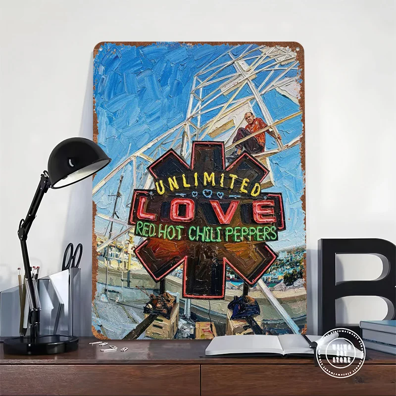 Red Hot Chili Peppers Unlimited Love Neon Personalized 3D Textured Metal Poster Wall Art Vintage Tin Signs for Man Cave Decor