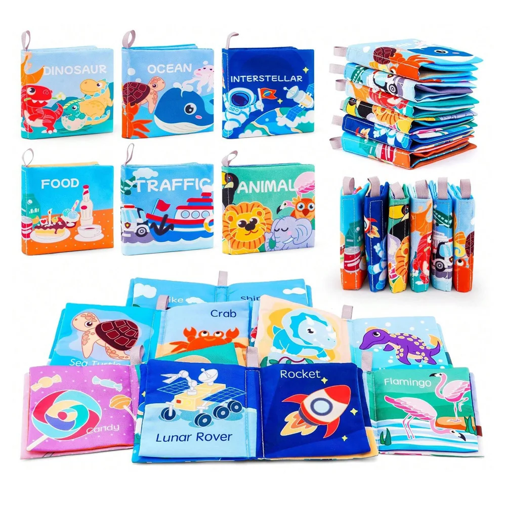 Juego de libros arrugados suaves para bebés, libros de baño de 6 uds, libros de tela suave de tela no tóxica para bebés, juguetes de educación temprana Giftable, elección Ideal
