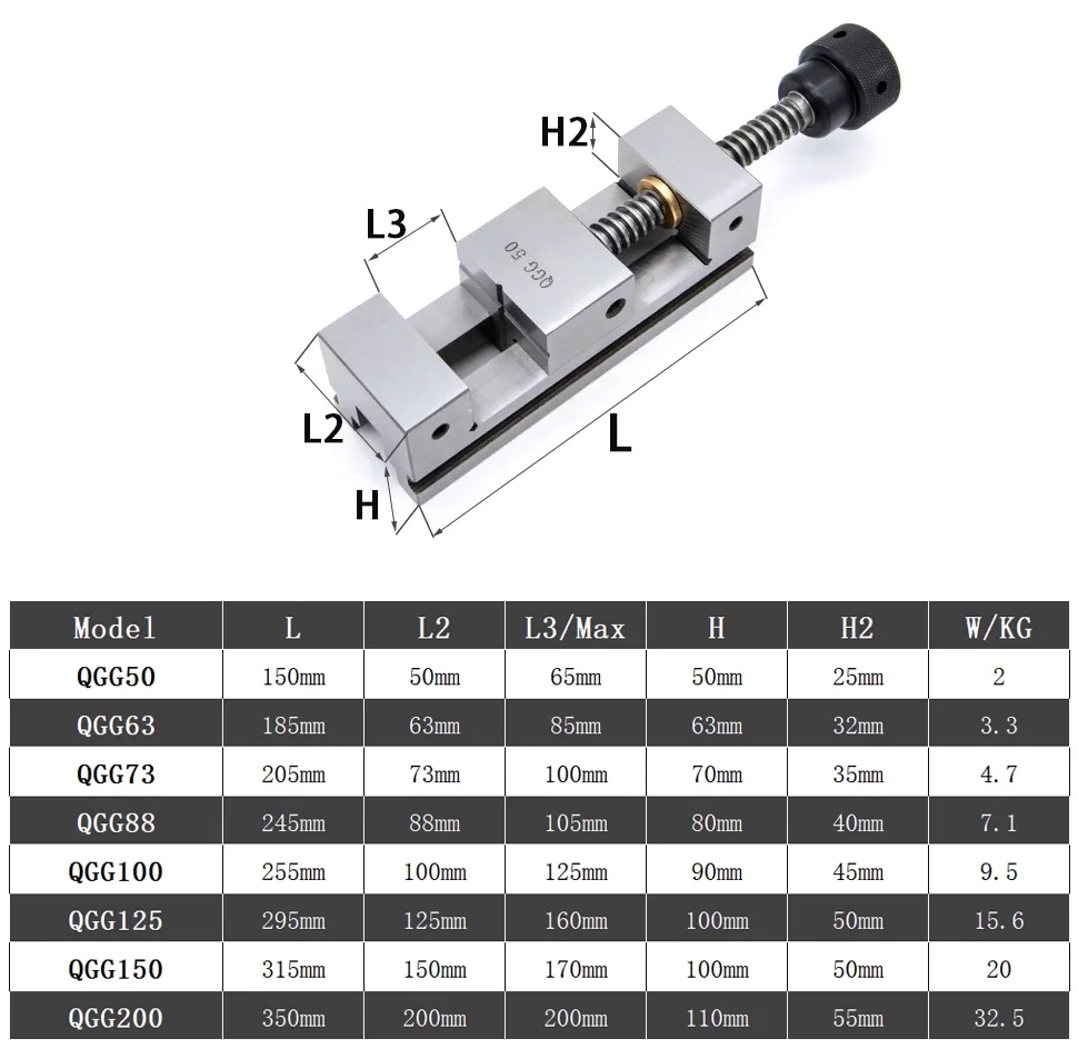 SYS QGG – pince à mâchoire plate de haute précision QGG50/63/73/88/100/125/150/200, fraiseuse, meuleuse, étau à Angle droit de qualité industrielle