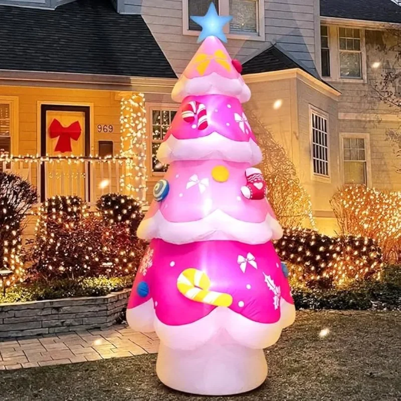 زينة وردية عملاقة قابلة للنفخ لشجرة عيد الميلاد أضواء LED نمط الحلوى في الهواء الطلق عطلة ساحة ديكور Airblown زينة عيد الميلاد #3