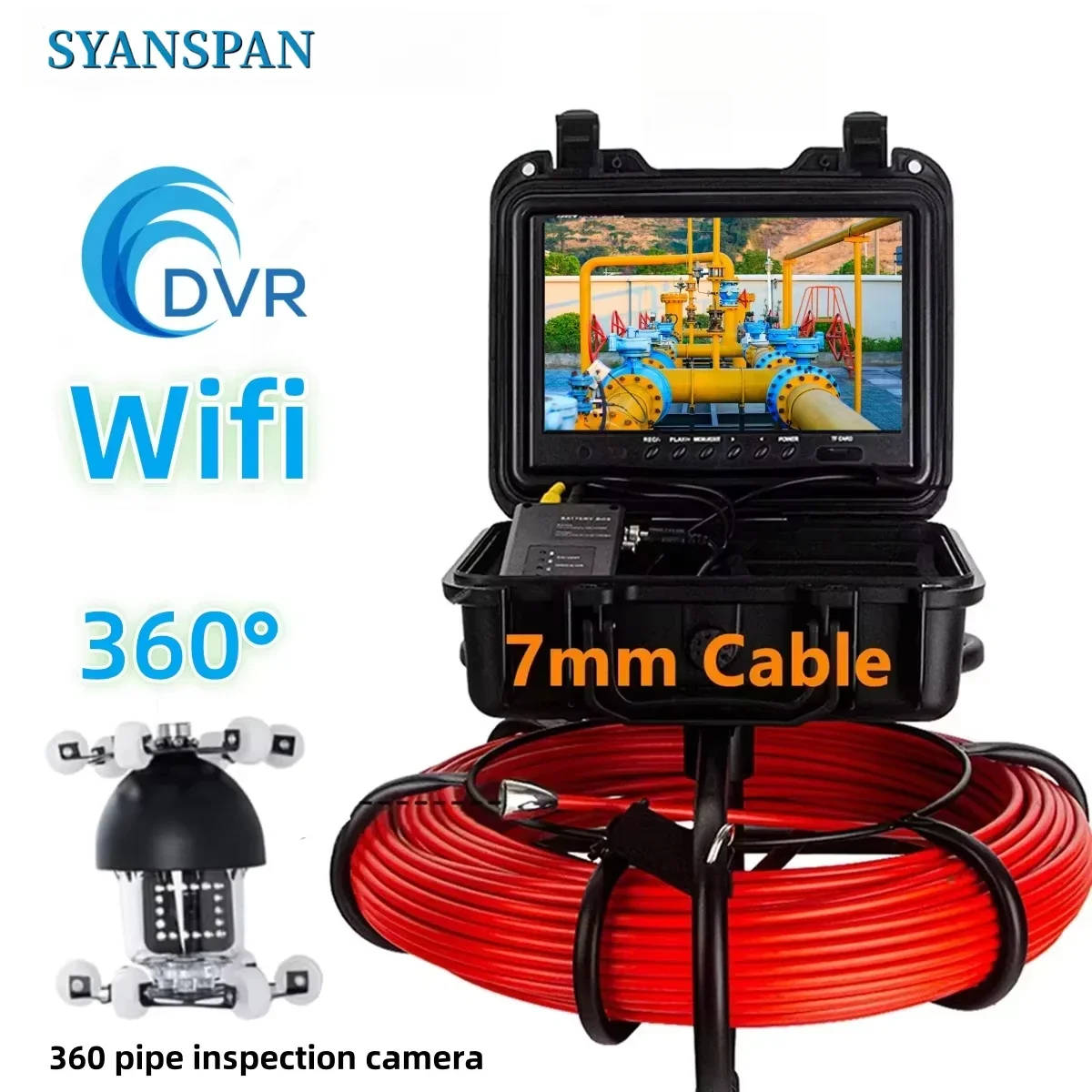 

Pipe Inspection Camera, SYANSPAN 9Inch Screen 8GB DVR Drain Sewer Pipeline Industrial Endoscope 360 degree Camera Head20/50/100M
