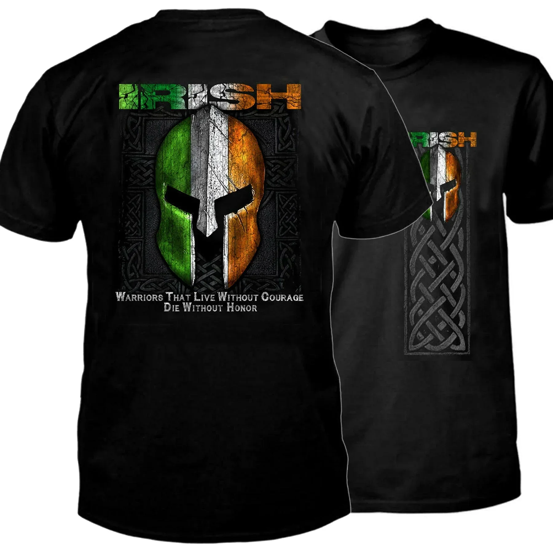 Irish Warrior Helmet Celtic Ireland Flag Patriotic T-Shirt 100% Cotton O-Neck Summer Short Sleeve Casual Mens T-shirt Size S-3XL