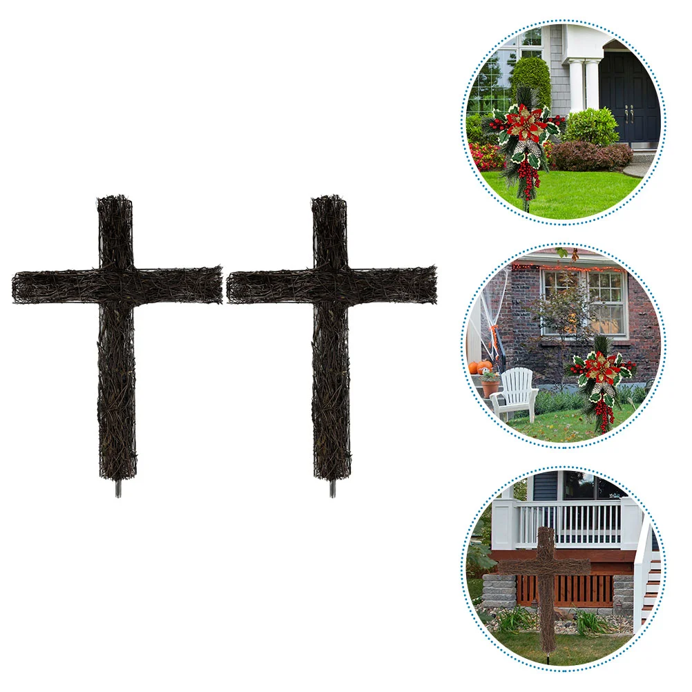 

2 Pcs Rattan Cross Decor Christmas Garden Stake Easter Decorations to Weave Festival Woven Unfinished