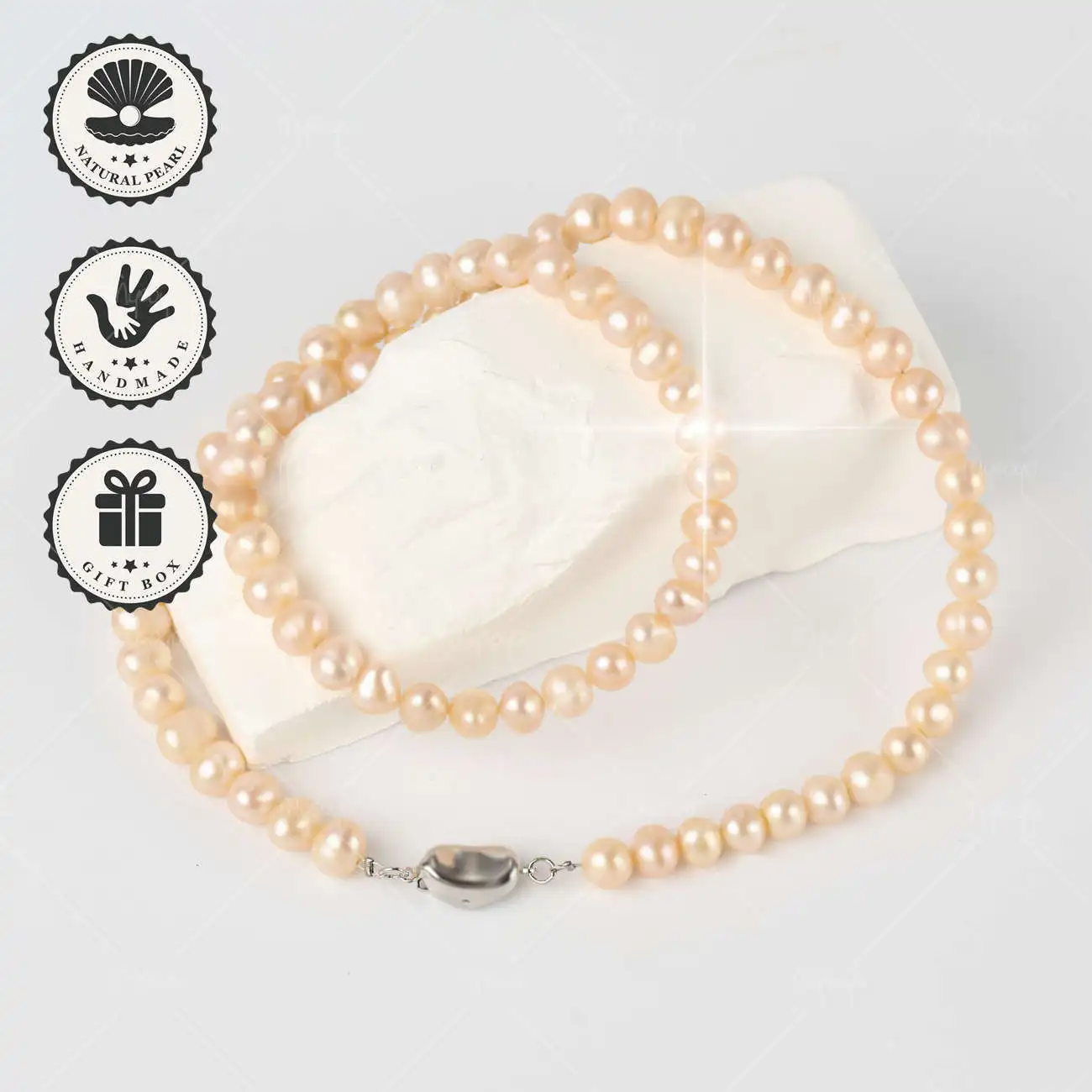 

Ожерелье MYSOYA с розовым пресноводным жемчугом 7-8 мм и серебряной застежкой, подарочная коробка, идеальный подарок на день рождения и годовщину