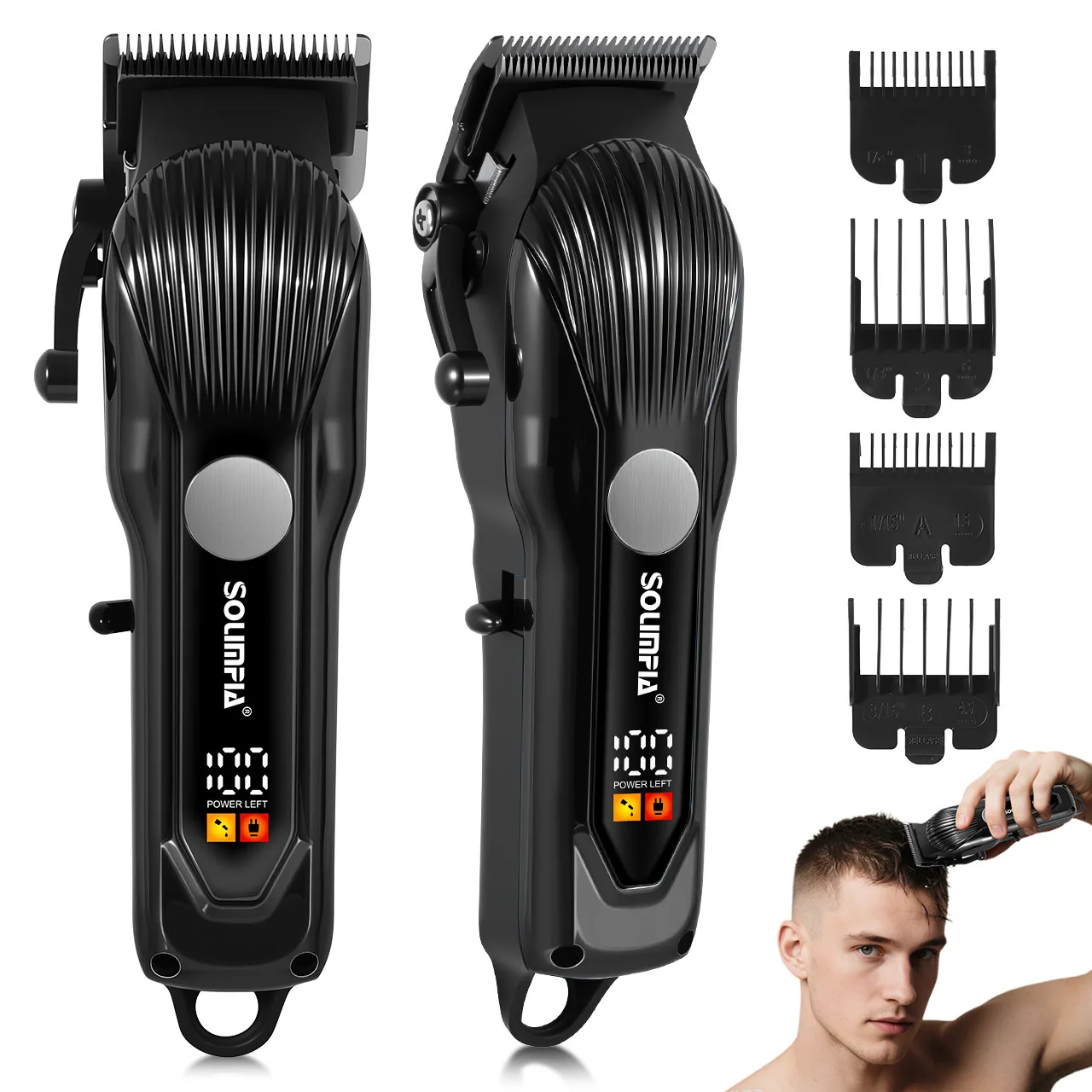 Solimpia Electric Hair Clipper LCD Digital Display Rechargeable Barber Shop Haircut Machine Adjustable Distance Trimmer
