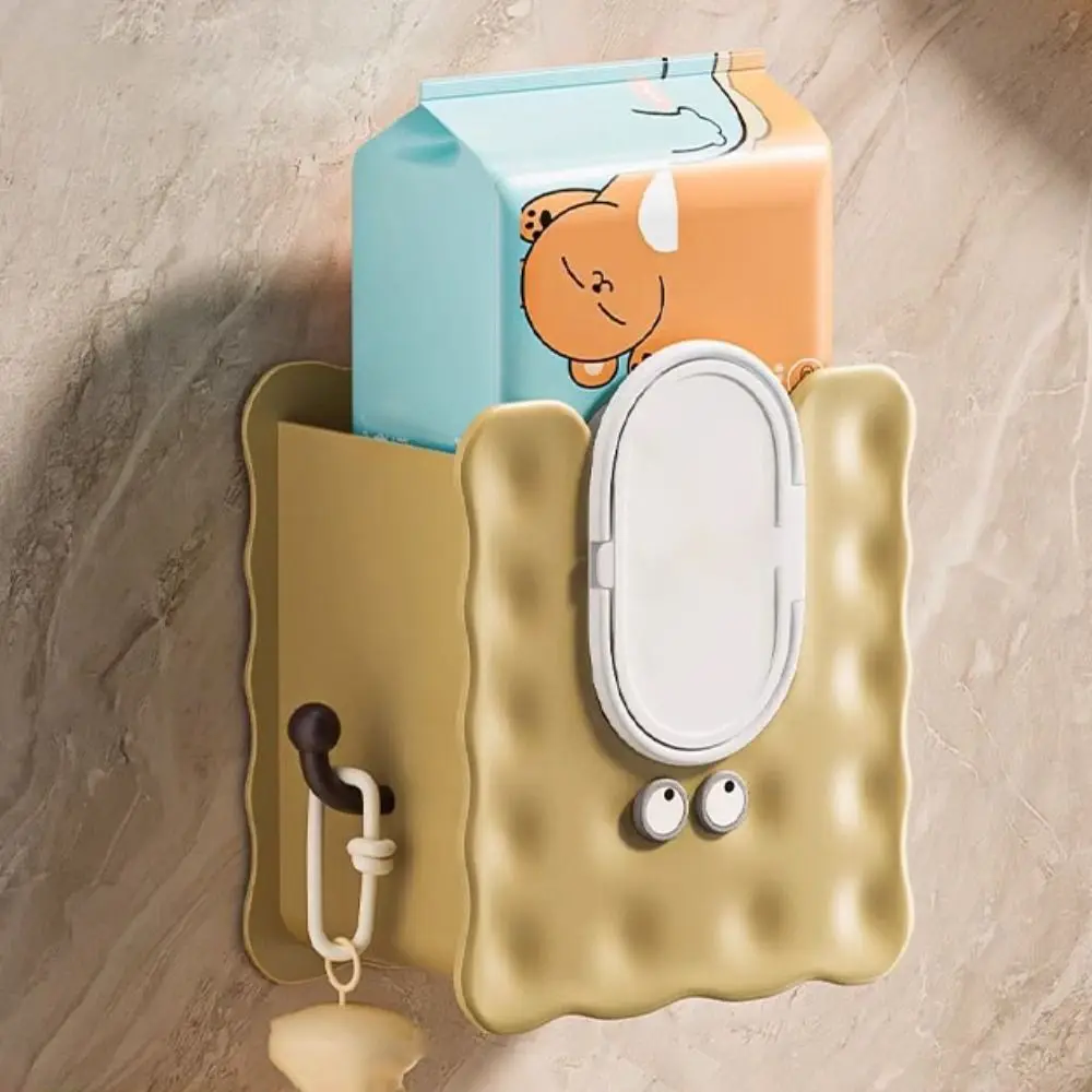 Wall Mounted Paper Towel Holder Waterproof Multi-function Tissue Storage Case with Hooks Self-Adhesive Wipe Tissue Organiser Box