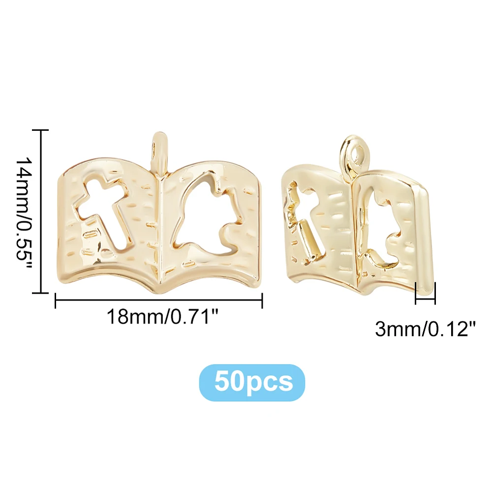 50Pcs Hollow Book Shape Charm Lucky Book Pendant Inspirational Book Charms Golden Alloy Peace Dove Hollow Pendants for DIY Craft