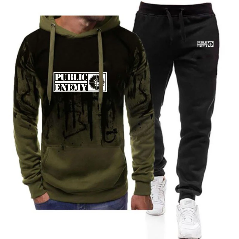 

Public Enemy Printing 2200, весенне-осенний мужской новый повседневный костюм из двух предметов с капюшоном и брюками в стиле Харадзюку