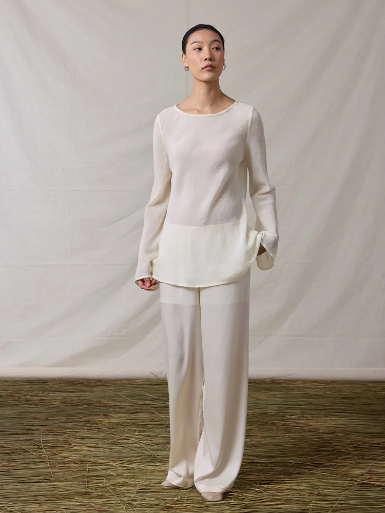 Skin-Friendly Satin Wide Leg Pants Loose Elastic Waist Dra Versatile Casual Floor-Length Straight Leg Trousers