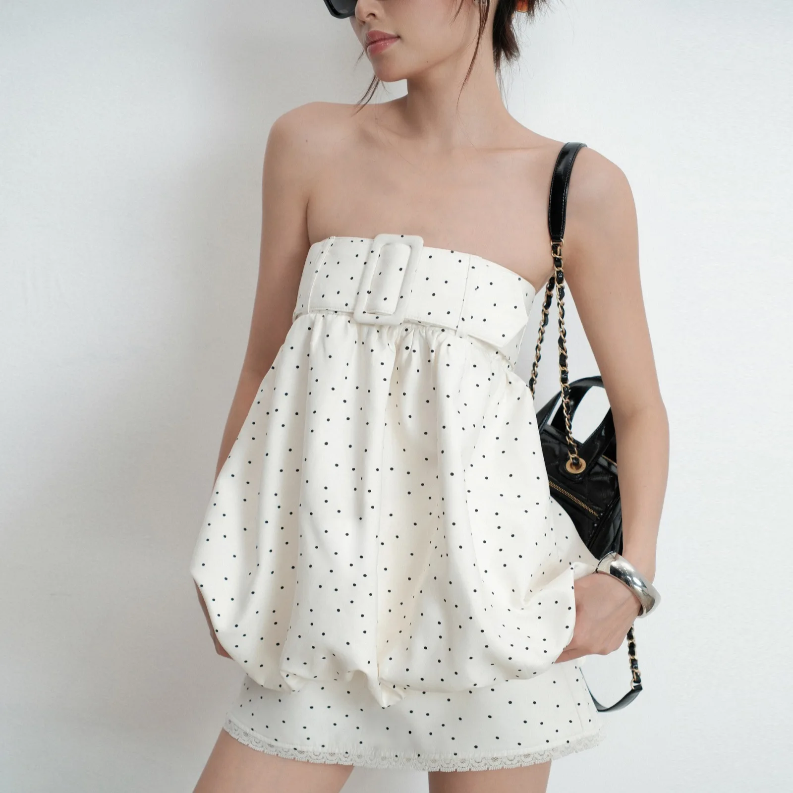 

2026 Spring Women's Clothing New Polka Dot Printing Design Sexy Tube Top Backless Dress Short Skirt