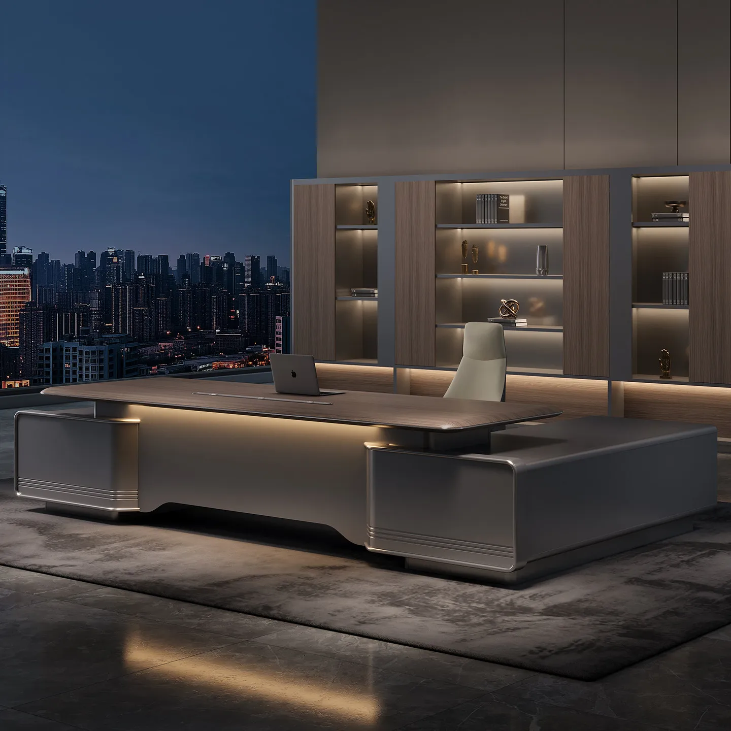 E0 Grade Luxury Modern Executive Desk With MDF Construction And Minimalist Wood Grain Finish For Manager Office