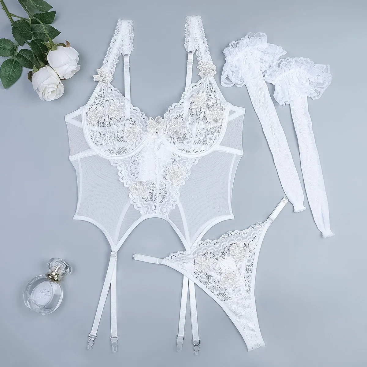 

Women Sexy Lace Exotic Set See Through Micro Bikini Thong Lingerie Bra Set Elegant Flower Embroidery Underwear Exotic Apparel