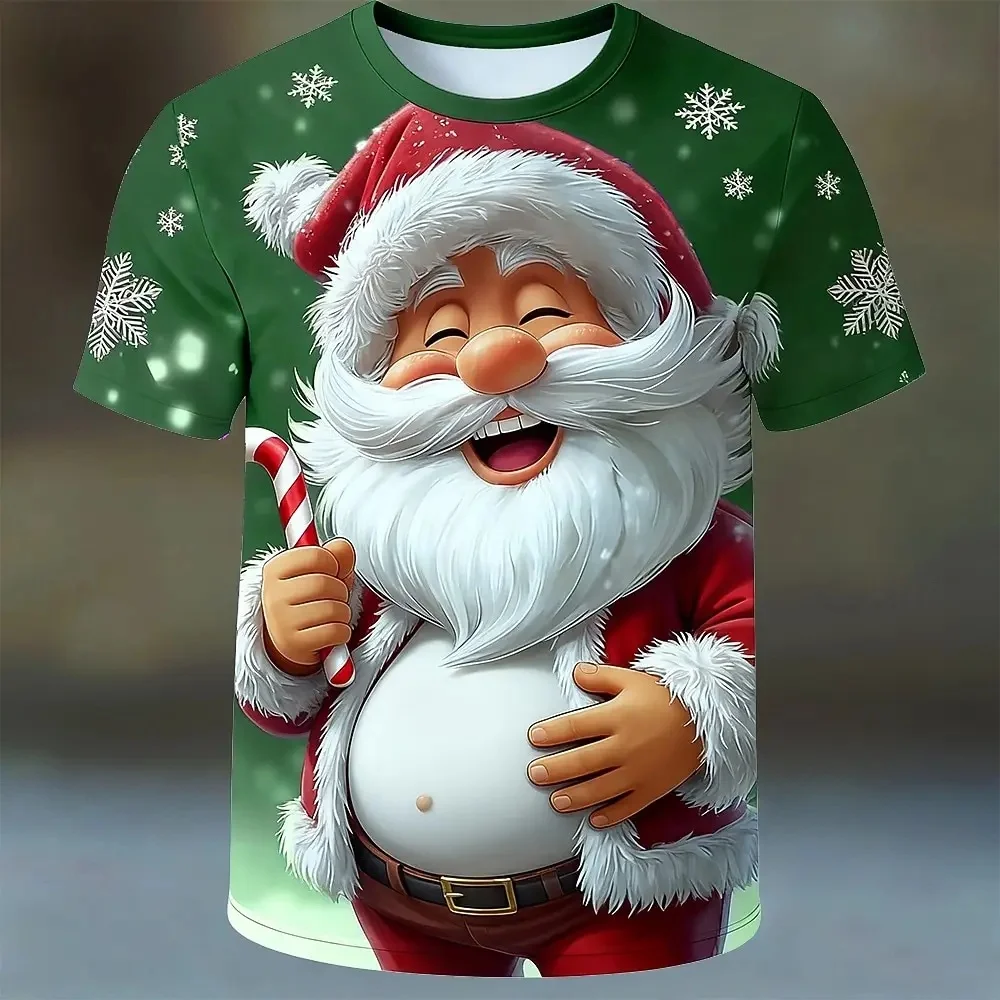 2026 New Men Santa Claus 3D All Over Print Short Sleeve T-shirt Autumn Winter Christmas Graphic Tee Xmas Party Casual Shirts