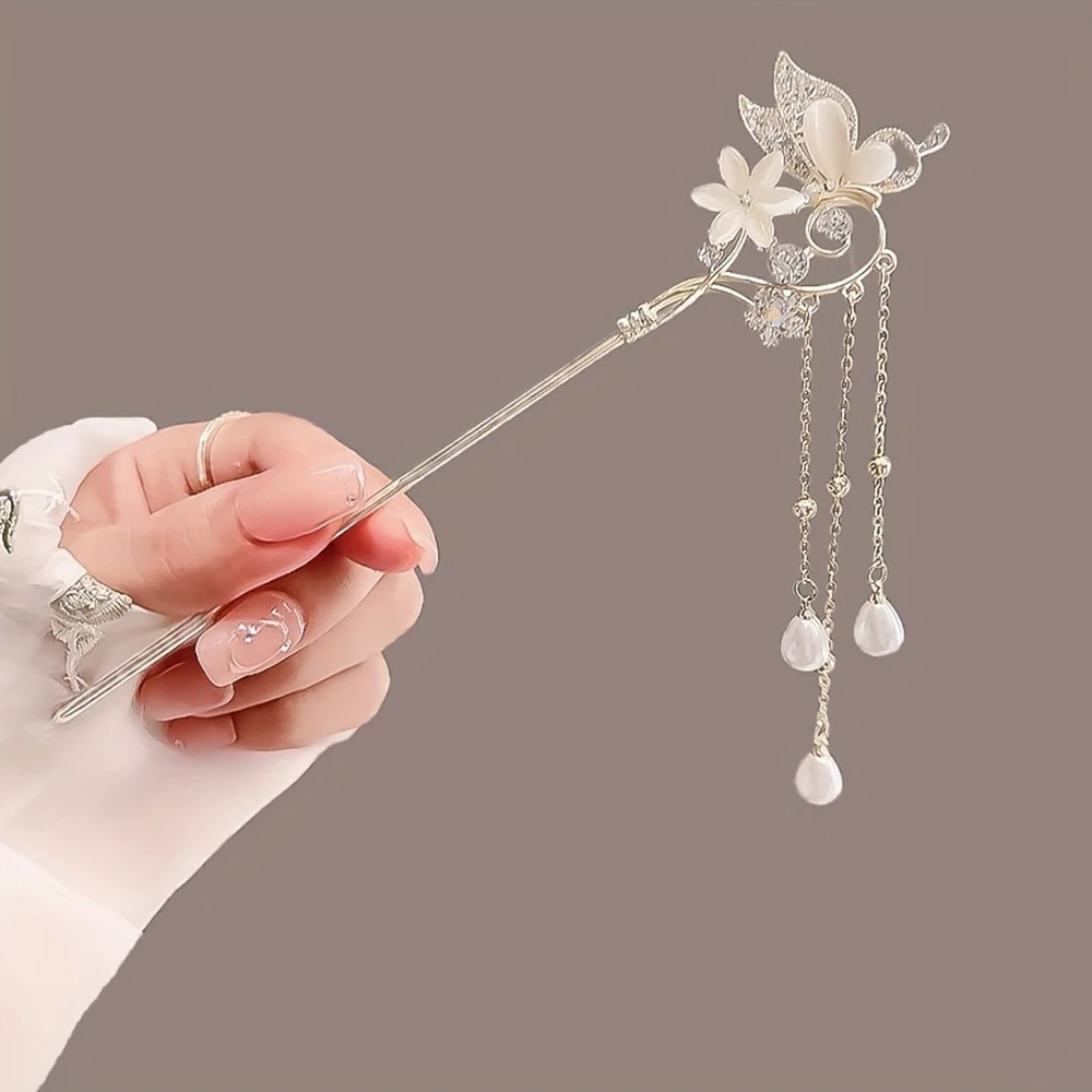 Image of 1pc Elegante Alte Stil Schmetterling Liebe Blume Katze Auge Haarnadel High Grade Neue Chinesische Pan Haar Dekoration Weibliche Haarnadel