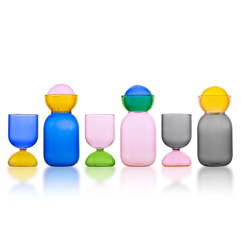 Taza de vidrio resistente al calor de colores, hervidor de agua fría, almacenamiento de agua para el hogar, hervidor de agua fría, hervidor para atar jugo, juego de tazas de agua