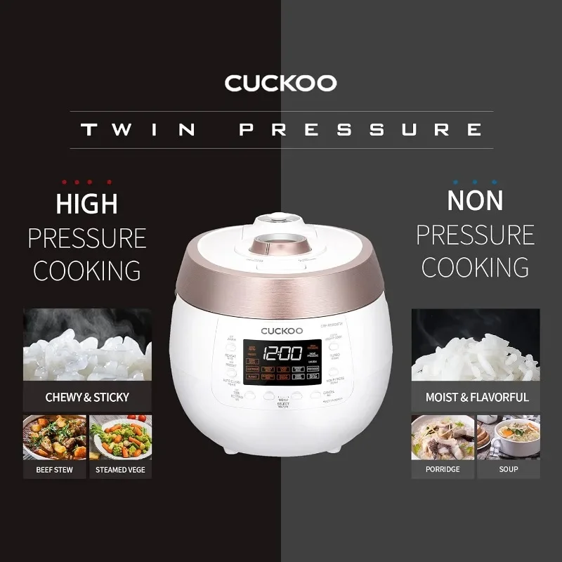 CUCKOO CRP-RT0609FW 6 Cup (Uncooked) & 12 Cup (Cooked) Small Twin Pressure Plate Rice Cooker & Warmer