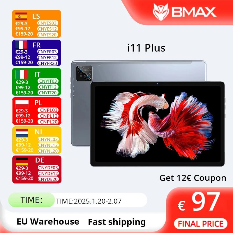 BMAX MaxPad I11 Plus 16GB(8GB RAM+8GB Expansion) 256GB ROM 10.4 Inch Octa Core T606 Soc Android 13 Dual Wifi 4G Lte tablet SIM