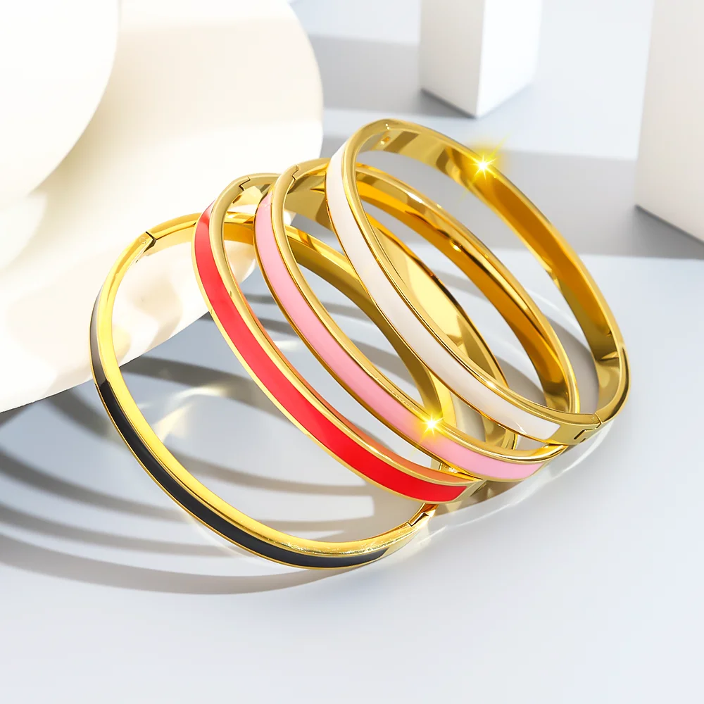 

4pcs Stainless Steel Women's Bracelet Bangle Set, 4-color Drip Oil Gold Color Bracelet, Exquisite Waterproof Jewelry Gift