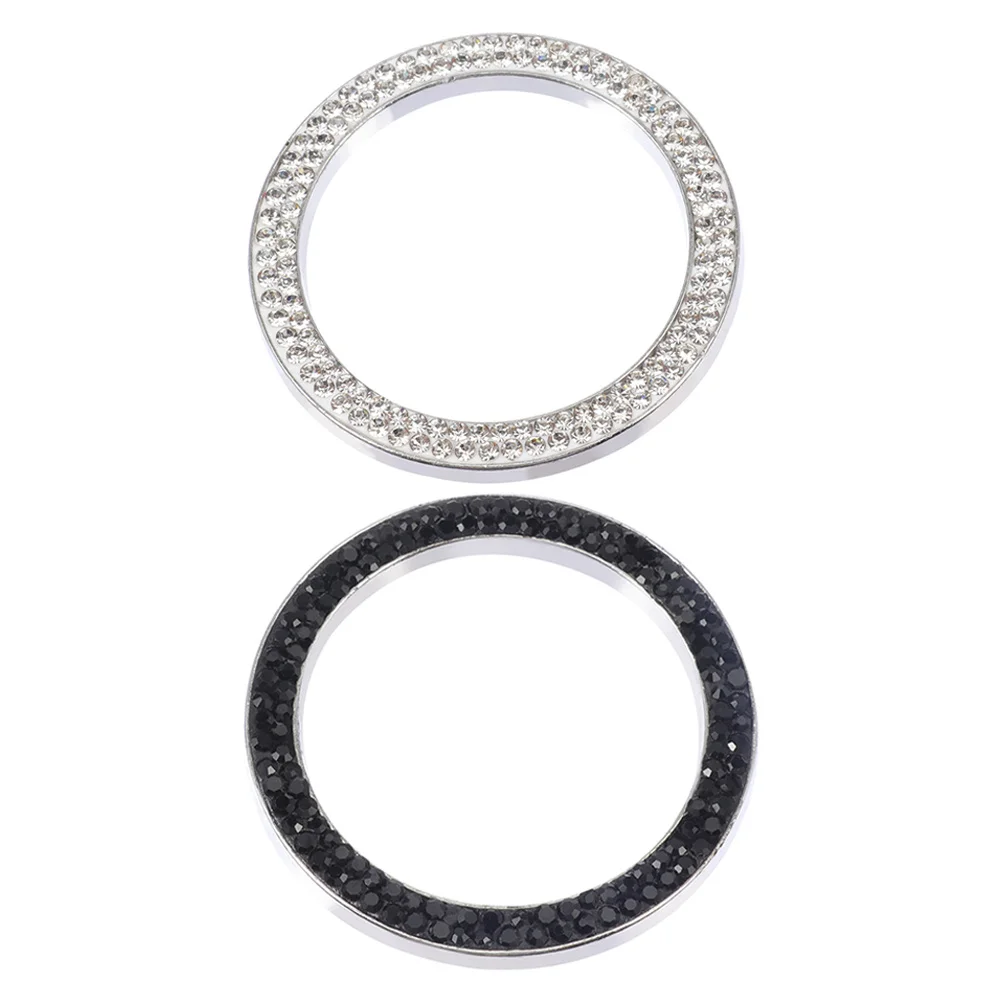 

2pcs Push To Start Button Cover Rhinestone Engine Start Stop Decoration Ring Car Interior Accessories For Universal Fit
