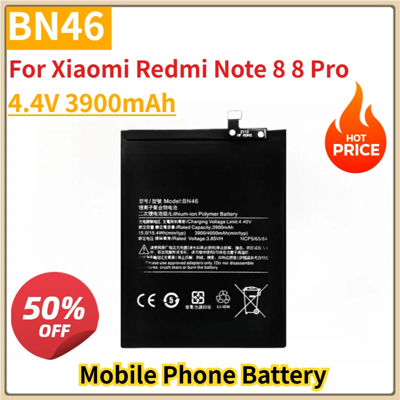 New BN46 BM4J 4.4V 3900mAh Replacement Mobile Phone Battery for Xiaomi Redmi Note 8 8 Pro