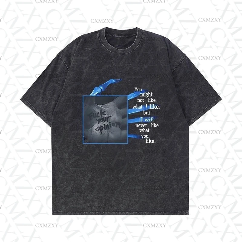 

Summer new washed black retro street old loose casual round neck short-sleeved T-shirt for men and women