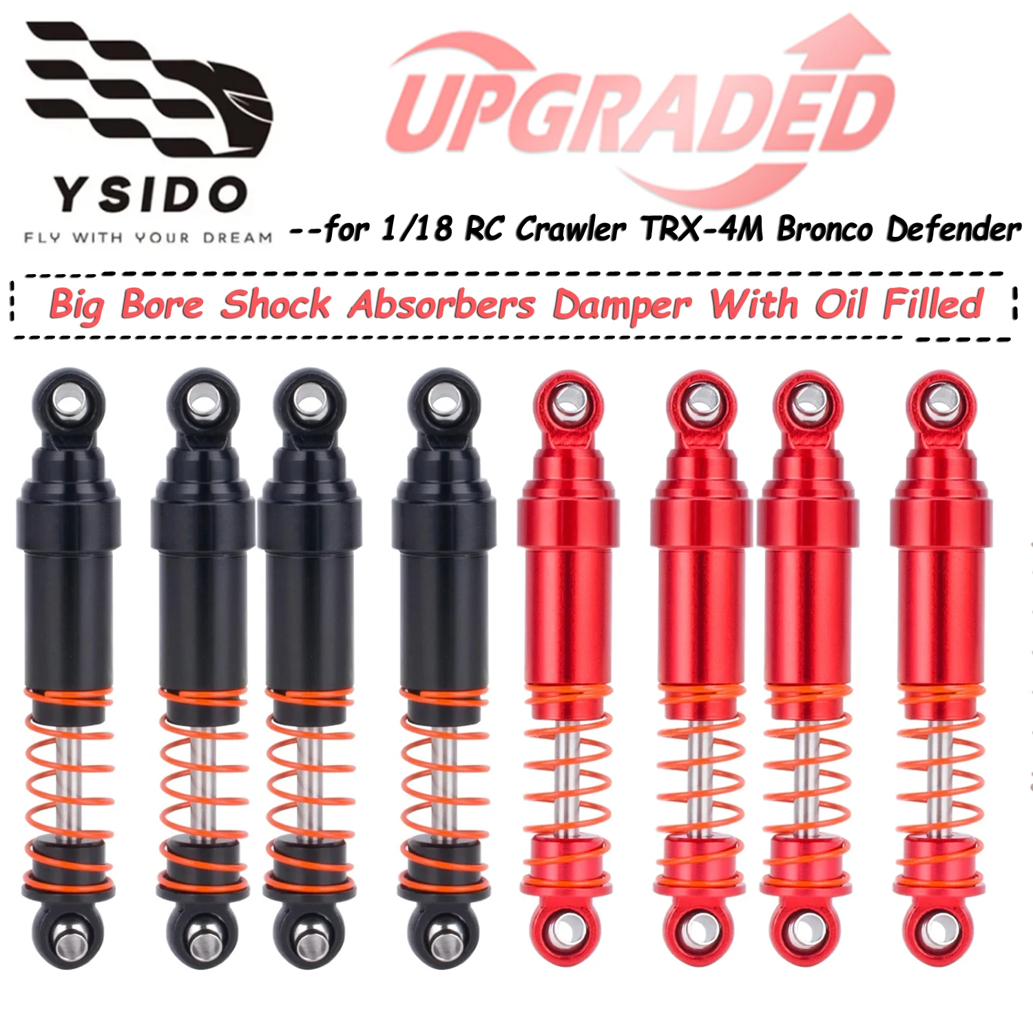 

2/4PCS Big Bore Aluminum RC TRX4M Car Shock Absorber Oil Damper for 1/18 RC Crawler TRX-4M Bronco Defender RC Car Upgrade Parts