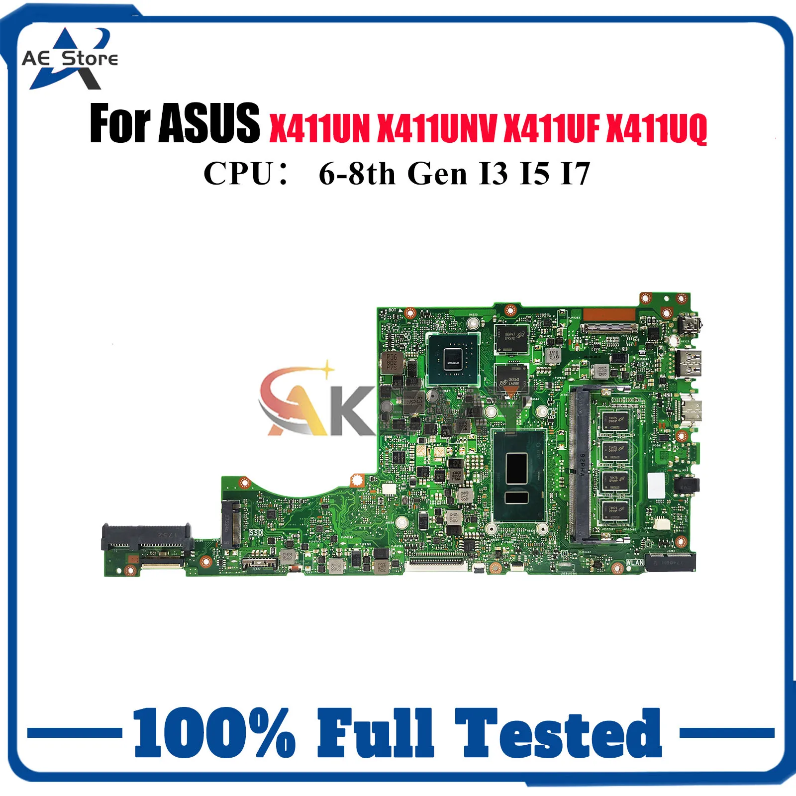 

X411UV Laptop Motherboard For ASUS VivoBook X411UN S4000V X411UQ r421u S4200U X411UV X411UNV X411U X411UF Mainboard I3 I5 I7 CPU