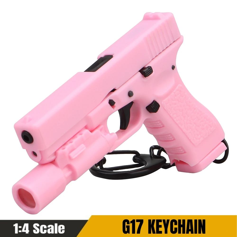 Glock G17-Pink Mini Gun Keychain 1:4 Miniature Gun Shape Pistol Keyring Pendant Ornament Gift for Army Fan Model Collection