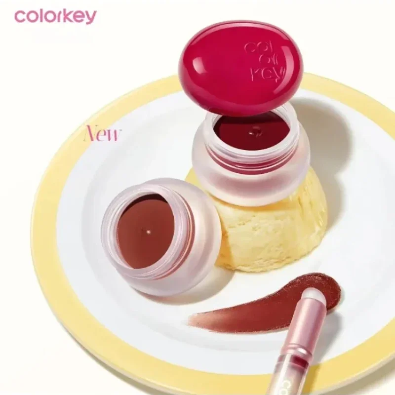 Colorkey Ice Cream Jar Lip Mud bubuk Blusher Glaze saturasi rendah putih beludru lipstik wanita halus tahan lama lucu Makeup